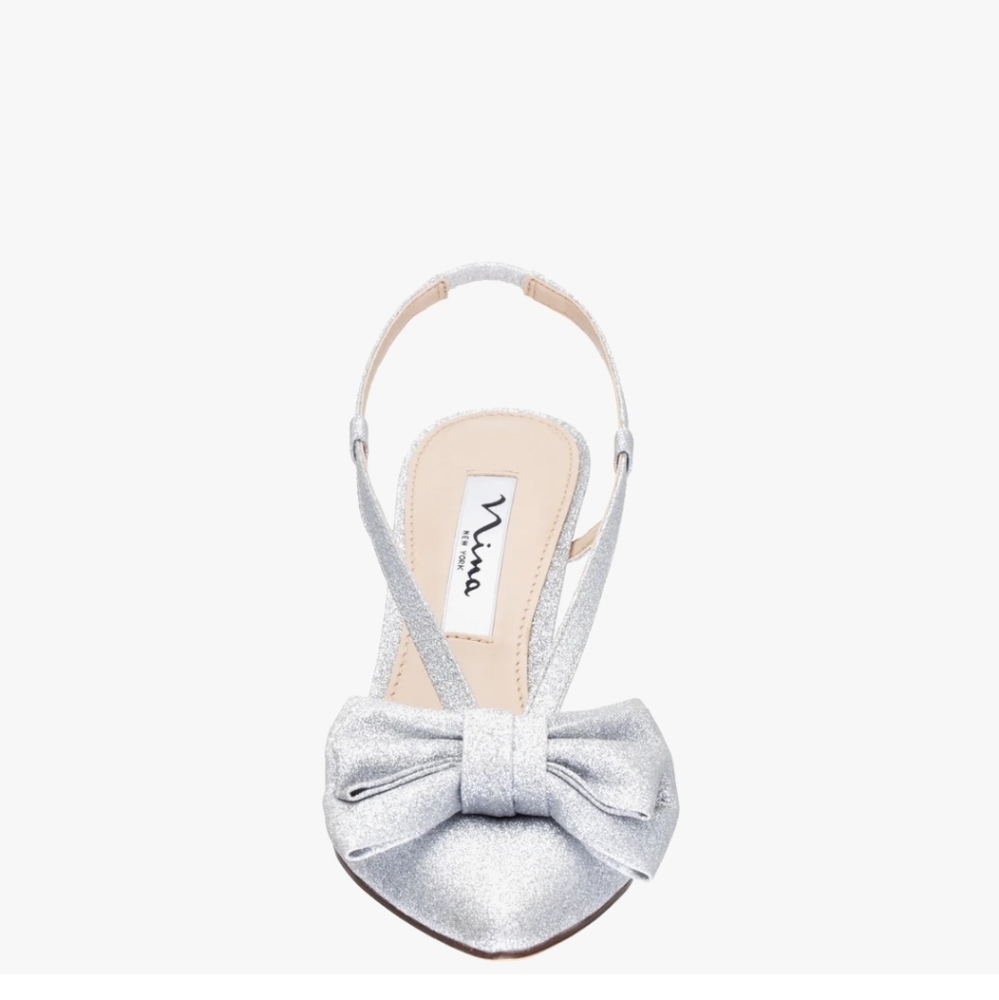 Nina By TEDDY Women's Glittering Silver Slingback Heels, Size 11, NWOB